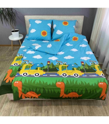 Детский комплект постельного белья Le Confort «Дино в машине» 150x220 Бязь (0189)