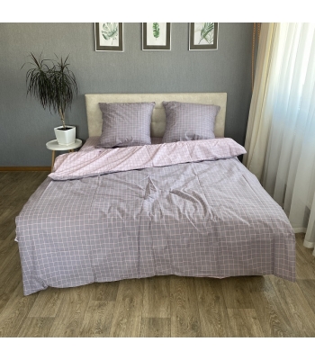 Комплект постільної білизни Le Confort «Клітинка сіро-рожева» 180x220 Бязь (0243-2)